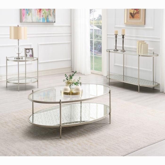 ACME Furniture - Zaba End Table - Glass Top & Champagne Finish - LV02756 veiw 3