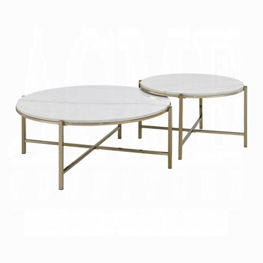 ACME Furniture - Zaidee Nesting Table Set - Natural Marble Top & Nickel Finish - LV02797 veiw 1