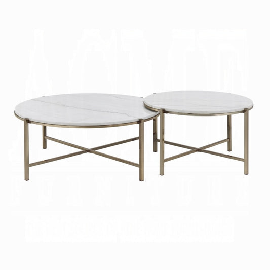 ACME Furniture - Zaidee Nesting Table Set - Natural Marble Top & Nickel Finish - LV02797 veiw 2
