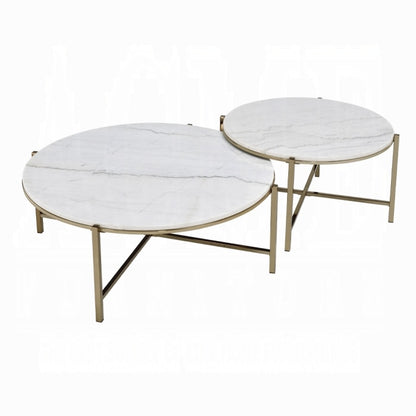 ACME Furniture - Zaidee Nesting Table Set - Natural Marble Top & Nickel Finish - LV02797 veiw 3