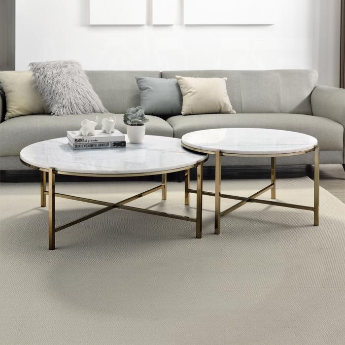 ACME Furniture - Zaidee Nesting Table Set - Natural Marble Top & Nickel Finish - LV02797 veiw 4