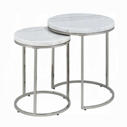 ACME Furniture - Zaidee Nesting Table Set - Natural Marble Top & Nickel Finish - LV02796 veiw 1