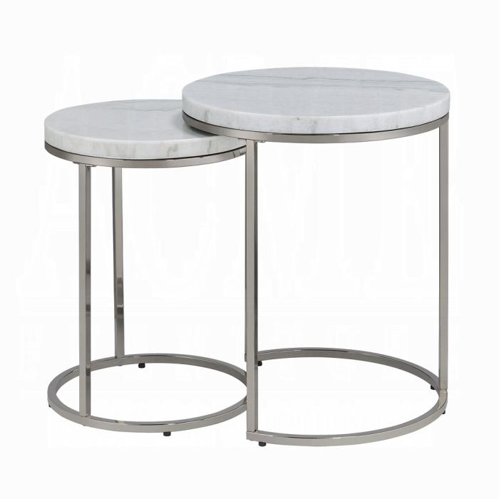 ACME Furniture - Zaidee Nesting Table Set - Natural Marble Top & Nickel Finish - LV02796 veiw 2