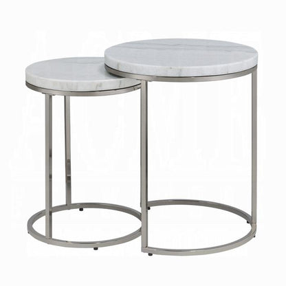 ACME Furniture - Zaidee Nesting Table Set - Natural Marble Top & Nickel Finish - LV02796 veiw 2
