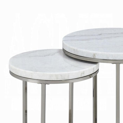 ACME Furniture - Zaidee Nesting Table Set - Natural Marble Top & Nickel Finish - LV02796 veiw 3