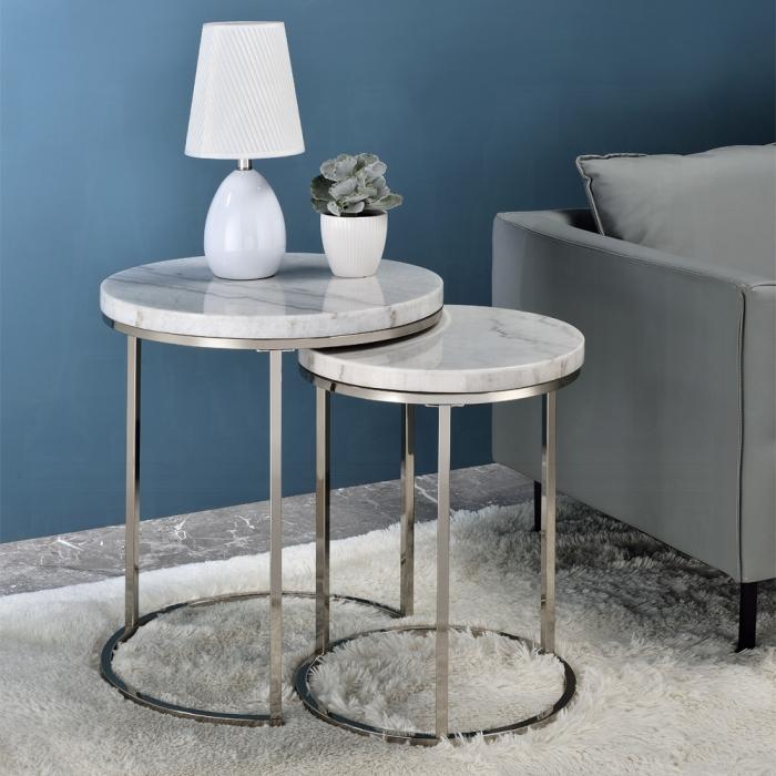 ACME Furniture - Zaidee Nesting Table Set - Natural Marble Top & Nickel Finish - LV02796 veiw 4