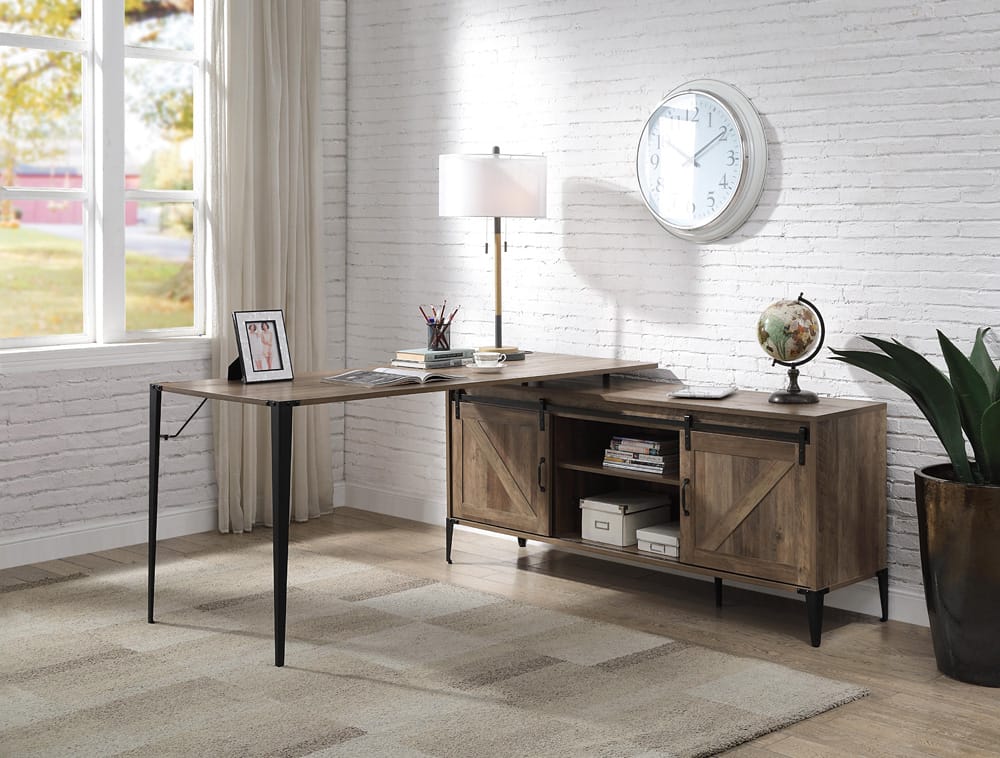 ACME Furniture - Zakwani - Writing Desk w/USB - Rustic Oak & Black Finish - OF00004 view 5