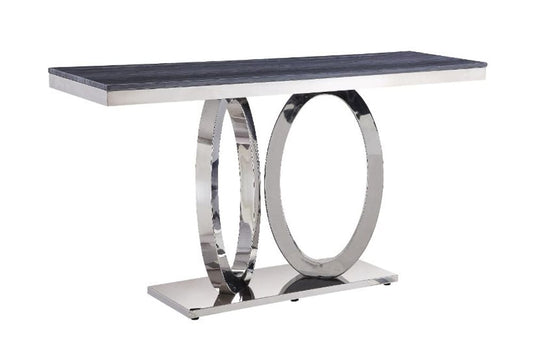 ACME Furniture - Zasir - Sofa Table - Gray Engineering Marble & Mirrored Silver Finish - 87343 view 1