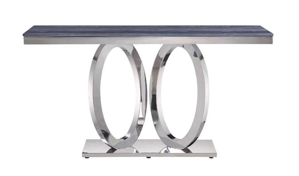 ACME Furniture - Zasir - Sofa Table - Gray Engineering Marble & Mirrored Silver Finish - 87343 view 2