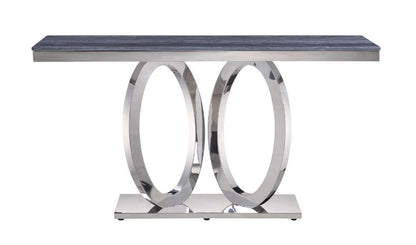 ACME Furniture - Zasir - Sofa Table - Gray Engineering Marble & Mirrored Silver Finish - 87343 view 2