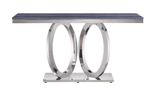 ACME Furniture - Zasir - Sofa Table - Gray Engineering Marble & Mirrored Silver Finish - 87343 view 2