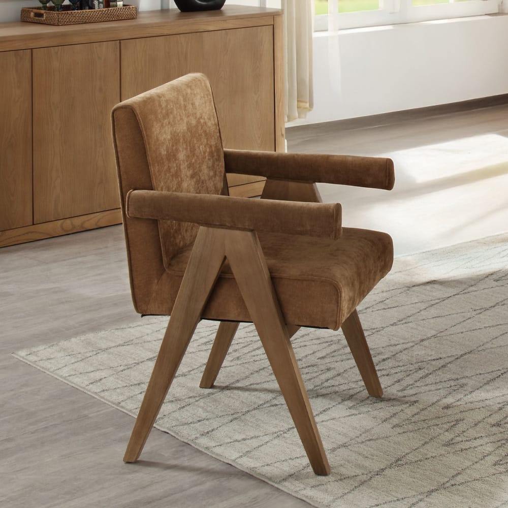 ACME Furniture - Zoey - Arm Chair (Set of 2) - Chocolate Chenille & Oak  - DN04077 view 6
