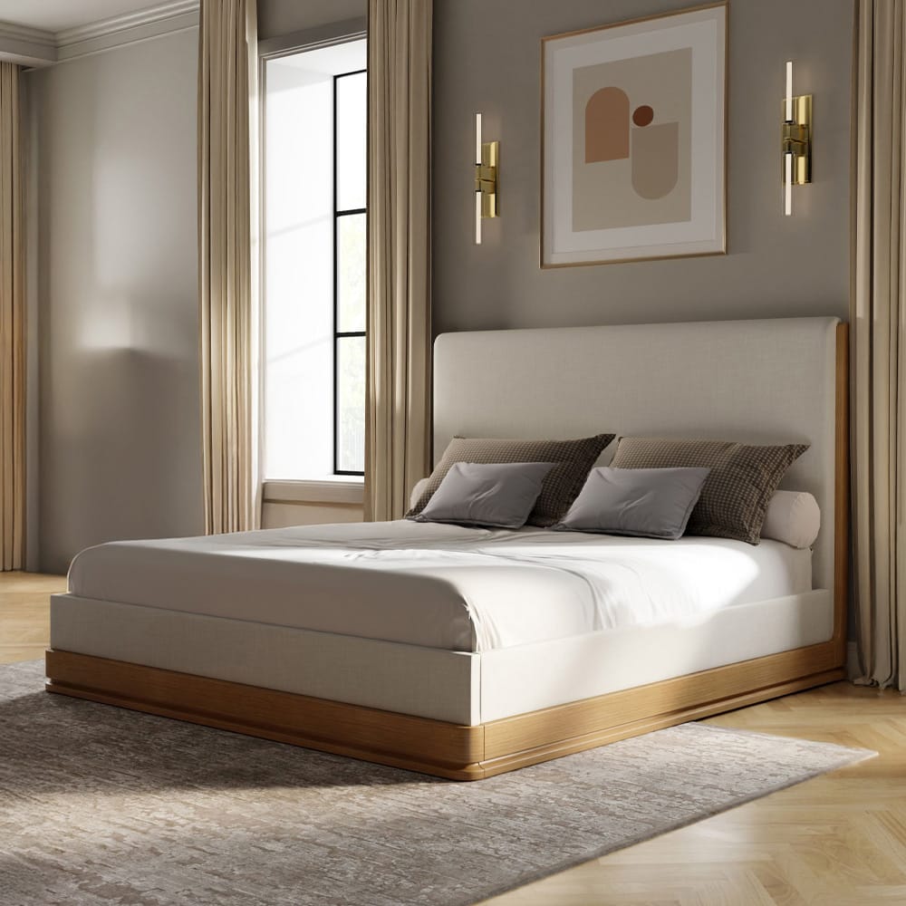 ACME Furniture - Zoey - Queen Bed - Beige Fabric & Oak  - BD04852Q view 5