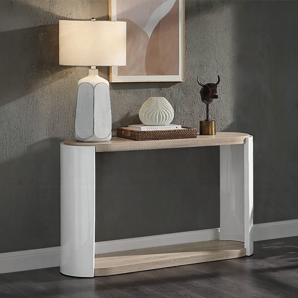 ACME Furniture - Zoma Sofa Table - White High Gloss & Oak - LV02416 view 5