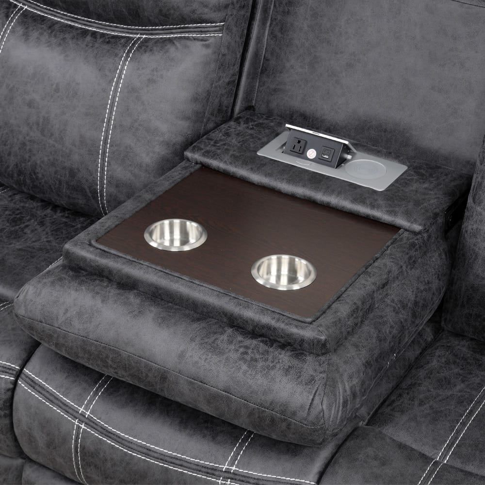 ACME Furniture - Zubaida - Power Motion w/Drop Down Table & USB Port - Dark Gray Polish Microfiber - LV04670 view 5