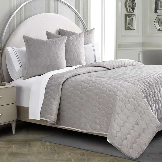 AICO by Michael Amini - Affluent 4-Piece King Quilt Set - Dove - BCS-KQT4-AFLUNT-DOV veiw 1