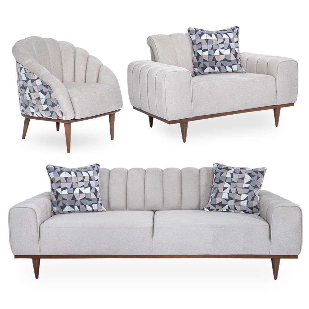 Aico by Michael Amini - Balboa Chenille Sofa - Shell Gray/Warm Walnut - LFR-BLBA815-SHL-218 veiw 7