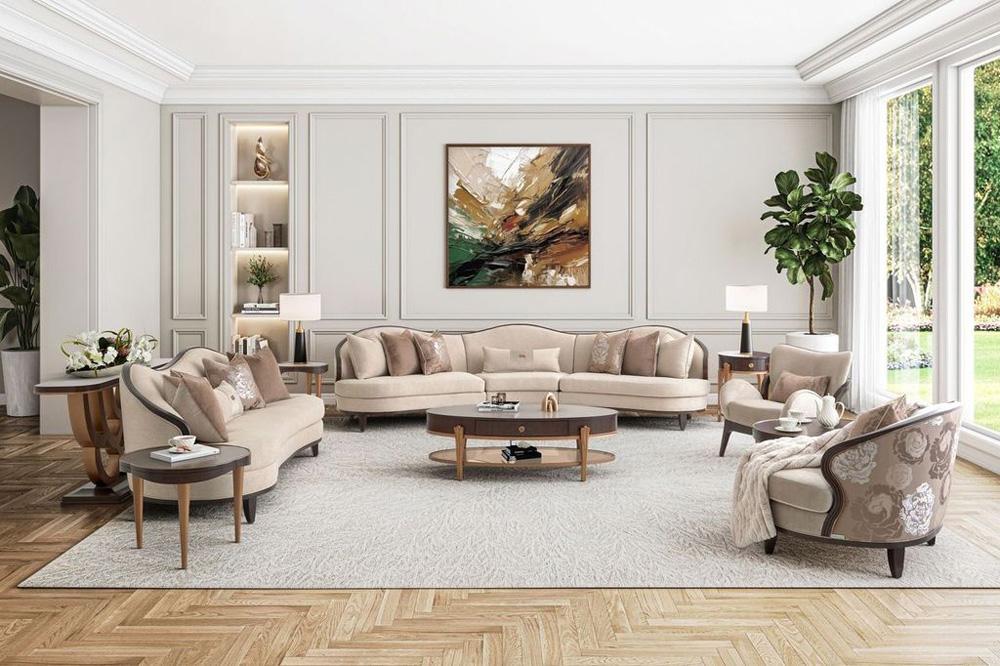 AICO by Michael Amini - Camellia Field Asymmetrical Velvet Sofa - Porcini/Warm Pecan - 9090816-LINEN-400 veiw 11