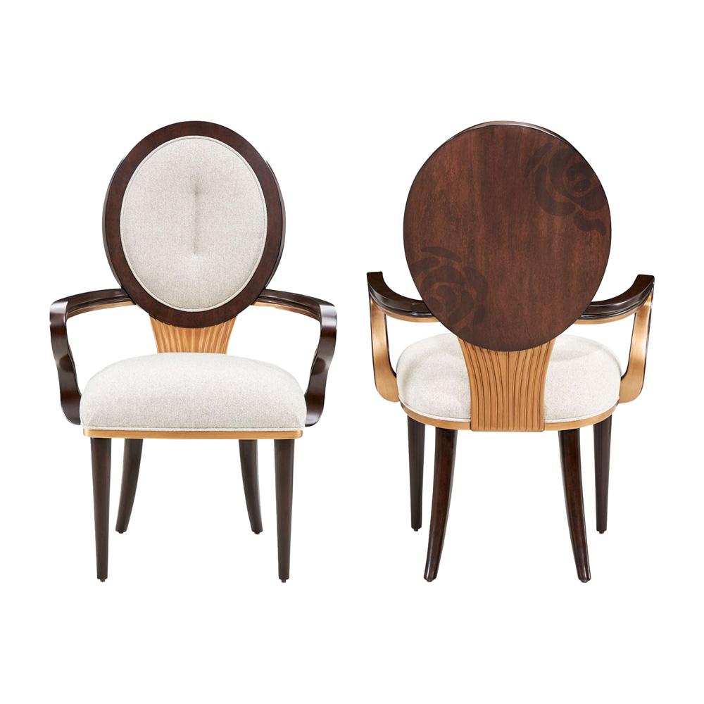 AICO by Michael Amini - Camellia Field Dining Arm Chair - Set of 2 - Linen/Warm Pecan - 9090004-400 veiw 1