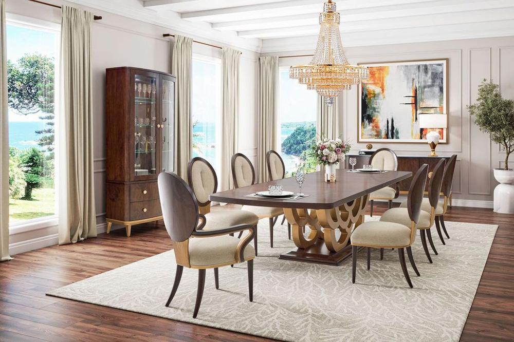 AICO by Michael Amini - Camellia Field Rectangular Pedestal Dining Table - Warm Pecan - 9090002-400 veiw 5