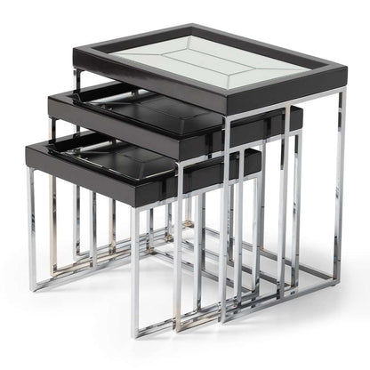 AICO by Michael Amini - Carmela Nesting Tables, Set of 3 - Glossy Charcoal Sand - LFR-CRMA224-830 veiw 1