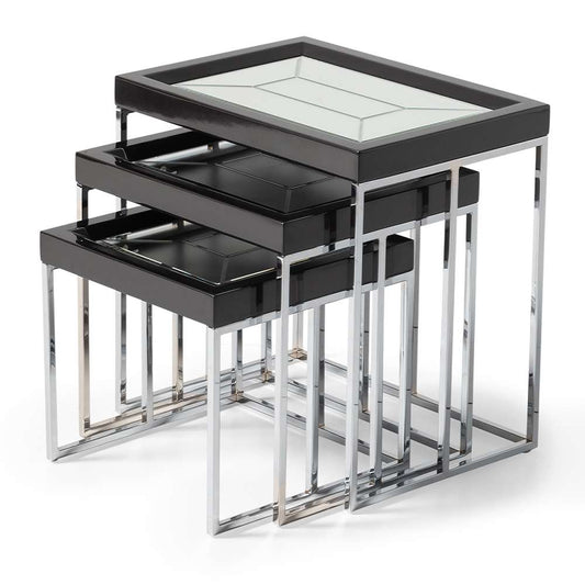 AICO by Michael Amini - Carmela Nesting Tables, Set of 3 - Glossy Charcoal Sand - LFR-CRMA224-830 veiw 1