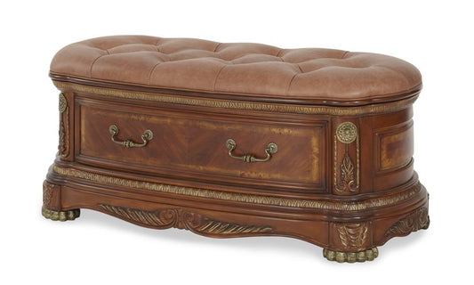 AICO by Michael Amini - Cortina Leather Bedside Bench in Honey Walnut - N65904-28 veiw 1