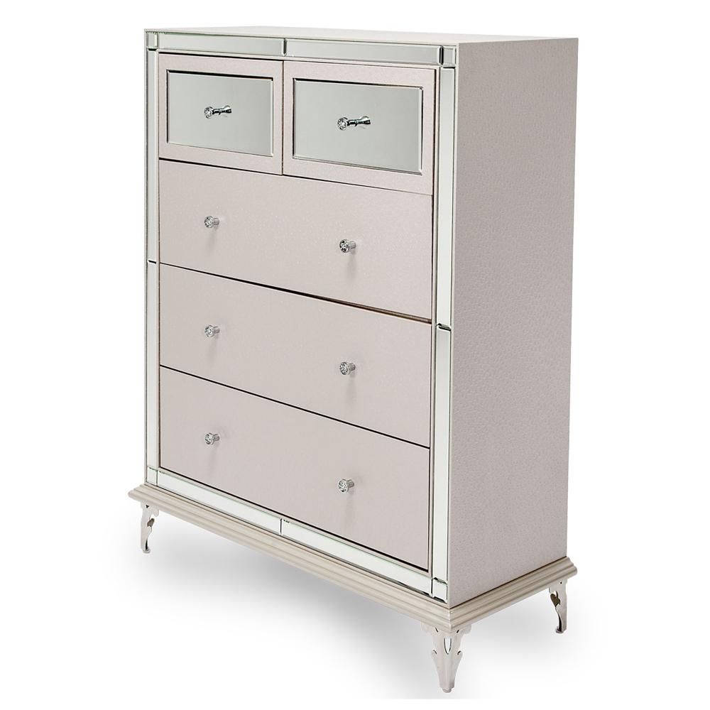 AICO by Michael Amini - Hollywood Loft Upholstered 5 Drawer Chest in Frost - 9001670-104_CLOSEOUT veiw 1