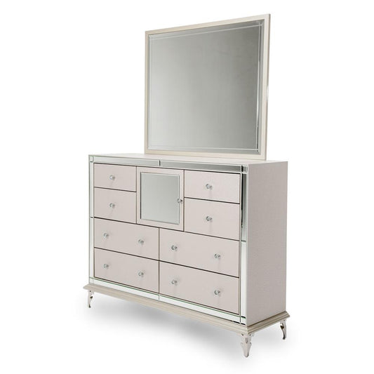 AICO by Michael Amini - Hollywood Loft Upholstered Dresser and Mirror in Frost - 9001650-60-104_CLOSEOUT veiw 1