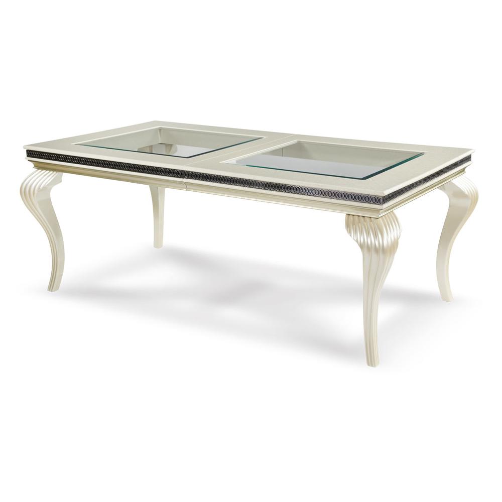 AICO by Michael Amini - Hollywood Swank 4 Leg Dining Table w/ Glass Inserts in Pearl Caviar - NT03000-11_CLOSEOUT veiw 1