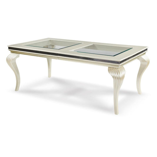 AICO by Michael Amini - Hollywood Swank 4 Leg Dining Table w/ Glass Inserts in Pearl Caviar - NT03000-11_CLOSEOUT veiw 1
