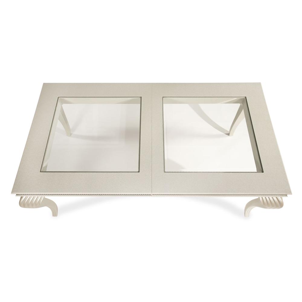 AICO by Michael Amini - Hollywood Swank 4 Leg Dining Table w/ Glass Inserts in Pearl Caviar - NT03000-11_CLOSEOUT veiw 3