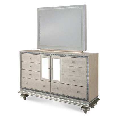 AICO by Michael Amini - Hollywood Swank Upholstered Dresser and Mirror in Crystal Croc - NT03050-60R-09_CLOSEOUT veiw 1