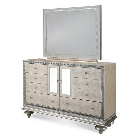 AICO by Michael Amini - Hollywood Swank Upholstered Dresser and Mirror in Crystal Croc - NT03050-60R-09_CLOSEOUT veiw 1