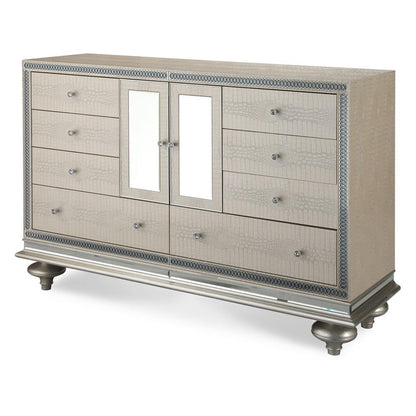 AICO by Michael Amini - Hollywood Swank Upholstered Dresser and Mirror in Crystal Croc - NT03050-60R-09_CLOSEOUT veiw 2