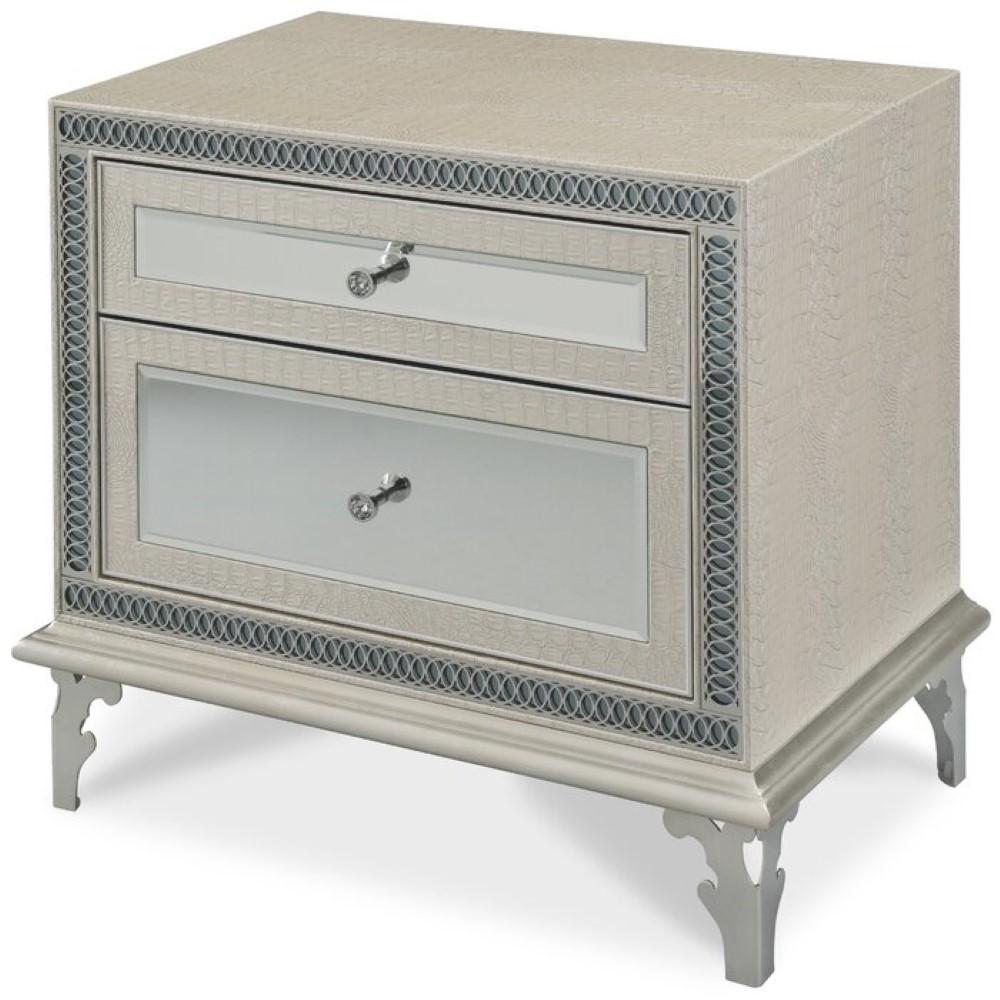 AICO by Michael Amini - Hollywood Swank Upholstered Nightstand in Crystal Croc - NT03040-09_CLOSEOUT veiw 1