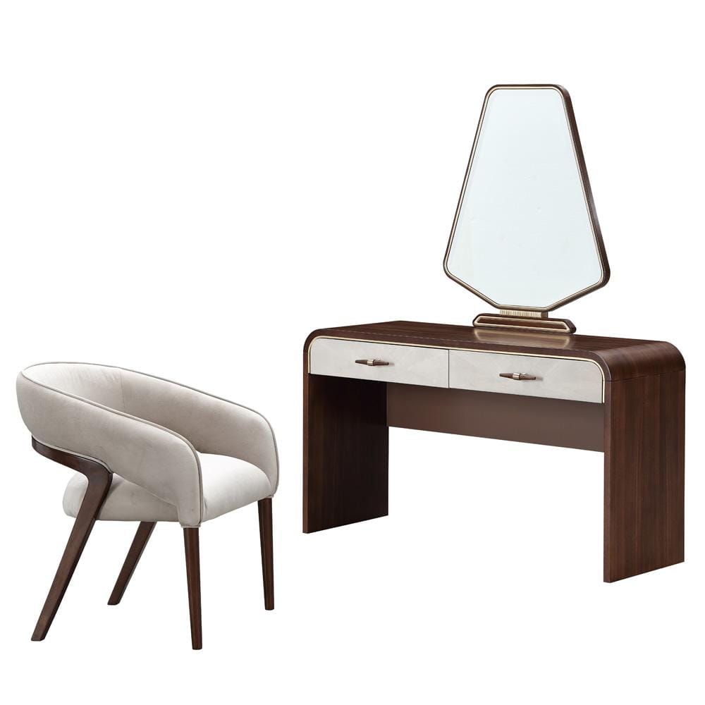 AICO by Michael Amini - Houston Vanity Table with Mirror & Chair - Walnut - 9095058VAN3-416 veiw 1