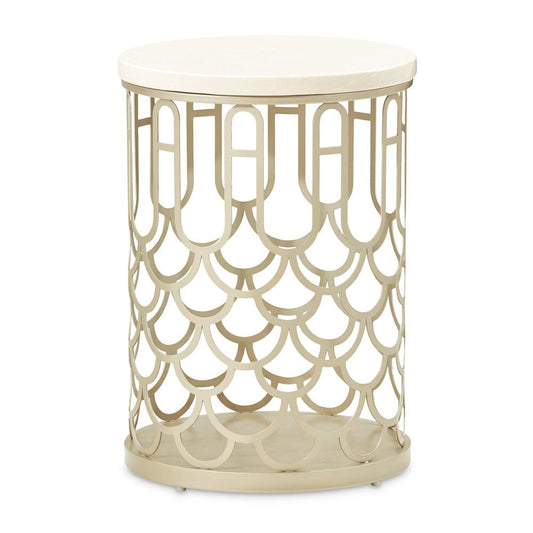 AICO by Michael Amini - La Marisia Marble Chairside Table - Creamy Pearl/Champagne - 9089225-112 veiw 1