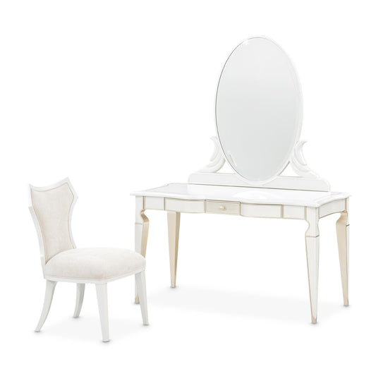 AICO by Michael Amini - La Marisia Vanity Set with Mirror & Chair - Creamy Pearl - 9089058VAN3-112 veiw 1