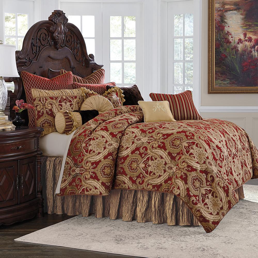 AICO by Michael Amini - Lafayette 12pc Queen Comforter Set in Red - BCS-QS12-LYFYE-RED veiw 1