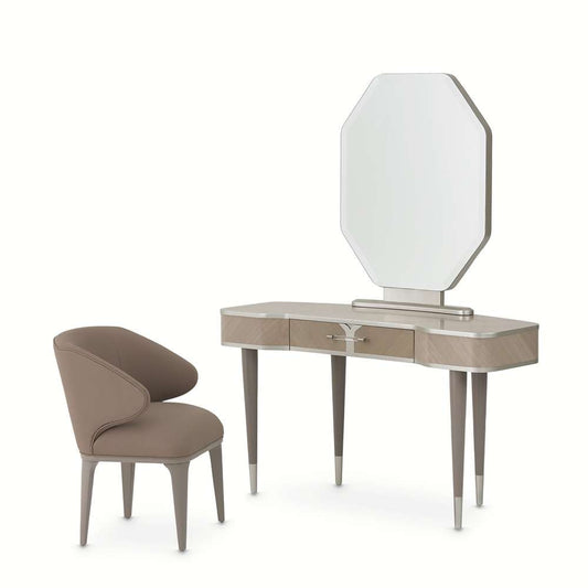 AICO by Michael Amini - Lanterna Vanity Set with Mirror & Chair - Silver Mist - 9032000VAN3-823 veiw 1