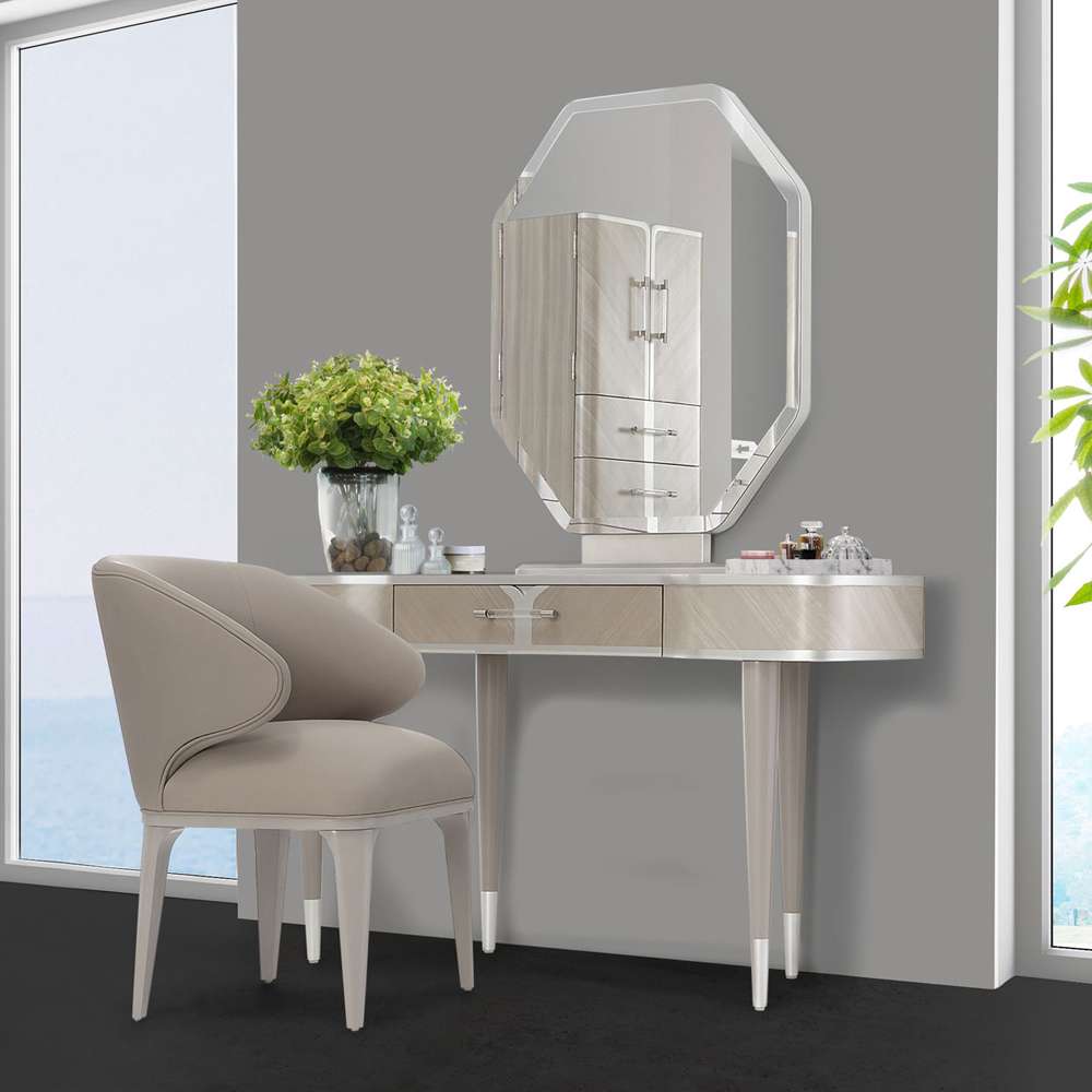 AICO by Michael Amini - Lanterna Vanity Set with Mirror & Chair - Silver Mist - 9032000VAN3-823 veiw 2