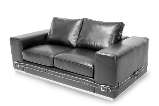 AICO by Michael Amini - Mia Bella Ciras Leather Loveseat in Black - MB-CIRAS25-BLK-13 veiw 1