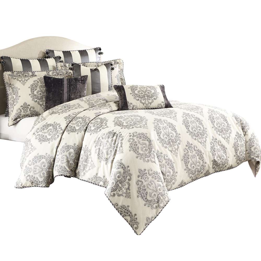 AICO by Michael Amini - Park Lane 6-Piece East King Comforter Set - Gray - BKS-PRKLN-EK06-GRY veiw 1
