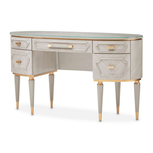AICO by Michael Amini - St. Charles Vanity Desk with Glass Top - Dove Gray - 9088058-158-803 veiw 1