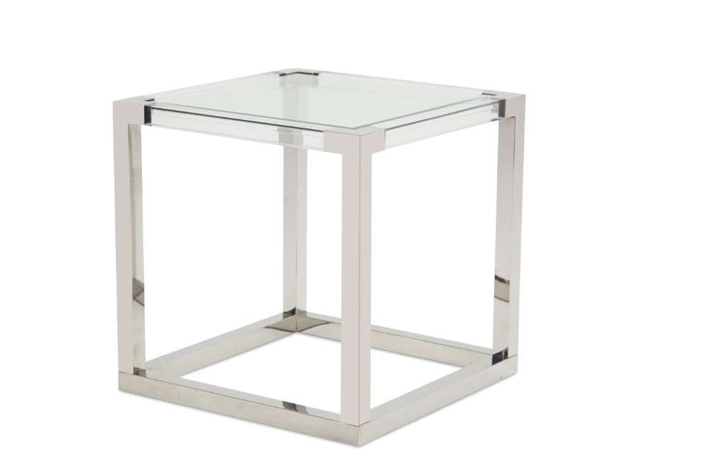 AICO by Michael Amini - State St. - Square End Table with Glass Top, Stainlees Steel Frame & Base - Stainless Steel - N9016302S-13 veiw 1