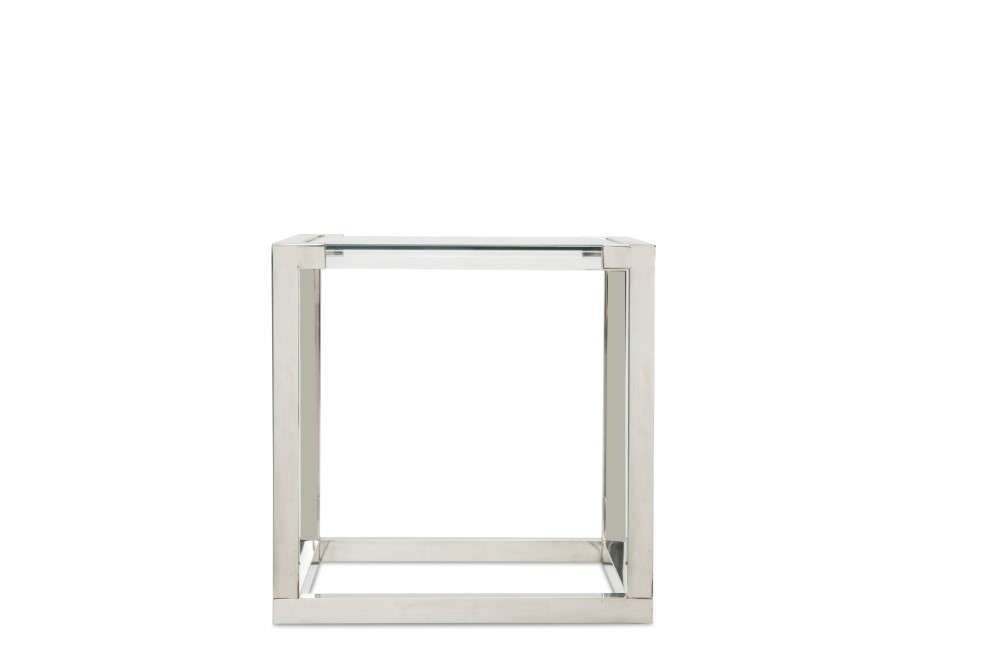 AICO by Michael Amini - State St. - Square End Table with Glass Top, Stainlees Steel Frame & Base - Stainless Steel - N9016302S-13 veiw 2
