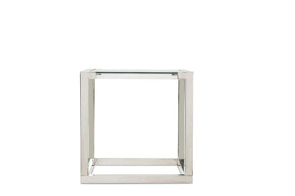 AICO by Michael Amini - State St. - Square End Table with Glass Top, Stainlees Steel Frame & Base - Stainless Steel - N9016302S-13 veiw 2