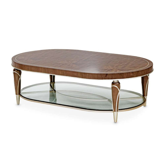 AICO by Michael Amini - VillaÂ Cherie Oval Cocktail Table - Hazelnut - N9008201-410 veiw 1