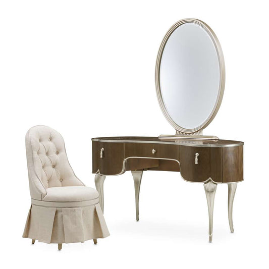 AICO by Michael Amini - VillaÂ Cherie Vanity Set with Mirror & Chair - Hazelnut - N9008000VAN3-410 veiw 1
